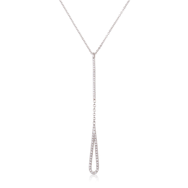 Y necklace with diamonds pave long shaped teardrop