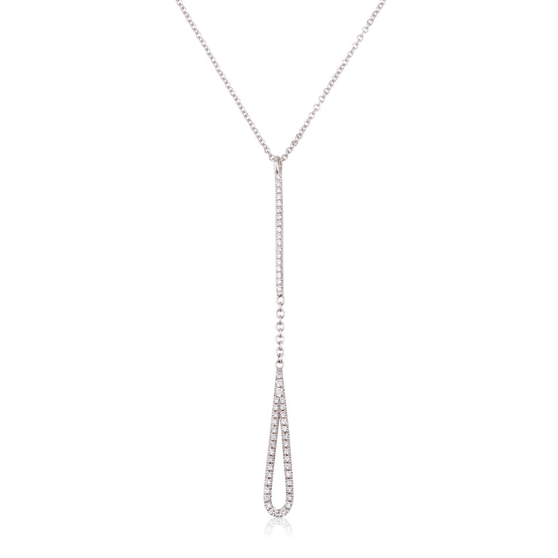 Y necklace with diamonds pave long shaped teardrop