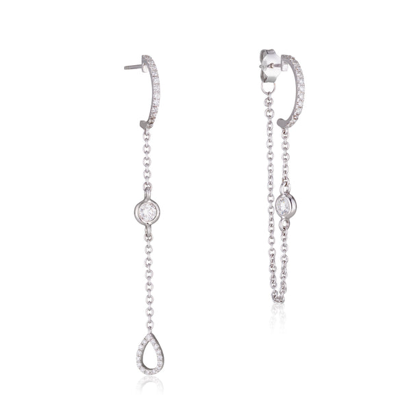 Cosmopolitan decadent diamond hoop earrings with gold chain