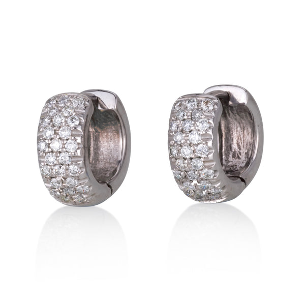Impressive hoop earrings with three rows diamond pave