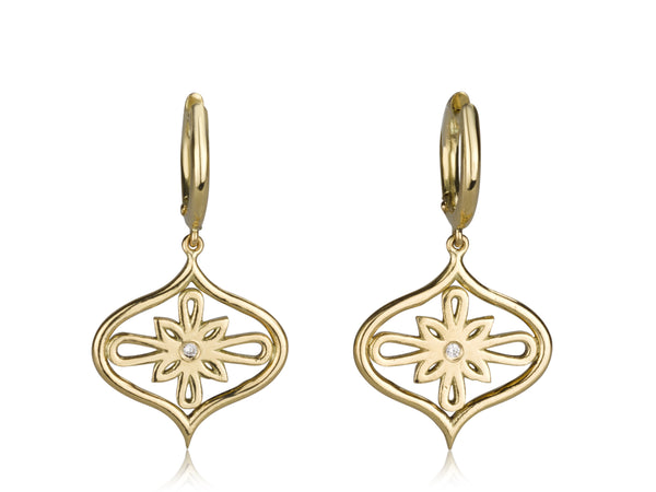 Arabesque dangling gold & diamond  earrings