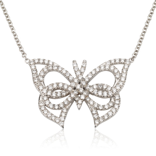 Butterfly Art Deco inspired necklace with diamond pave setting