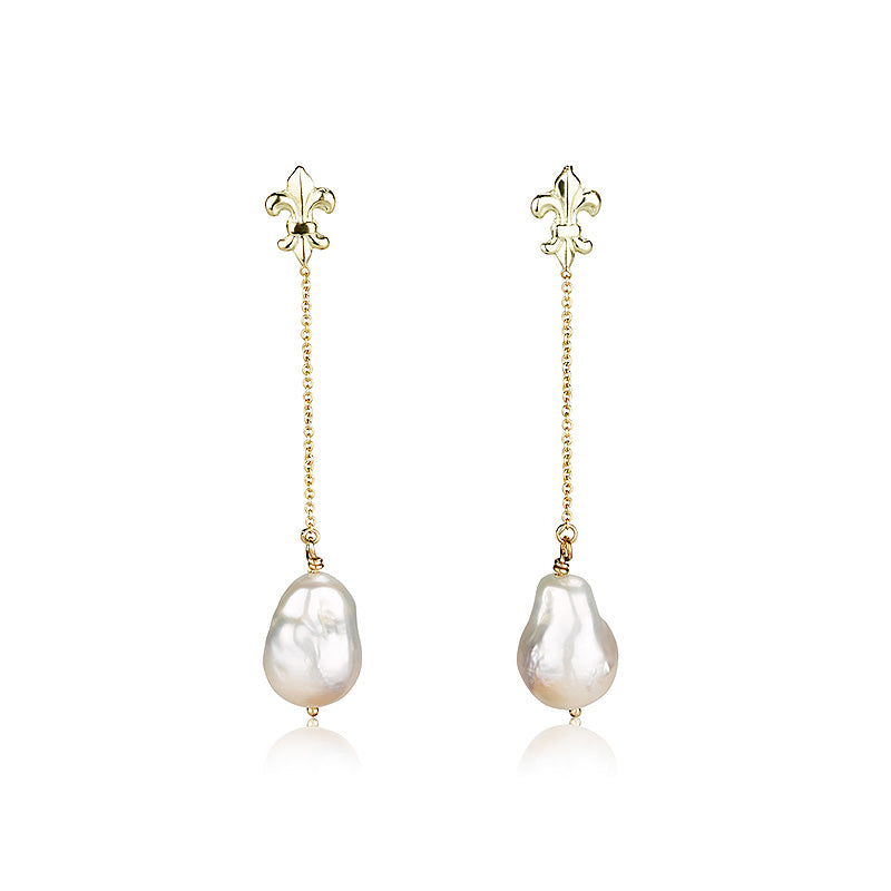 Pearls | Fleur De Lis earrings with a pearl drop.