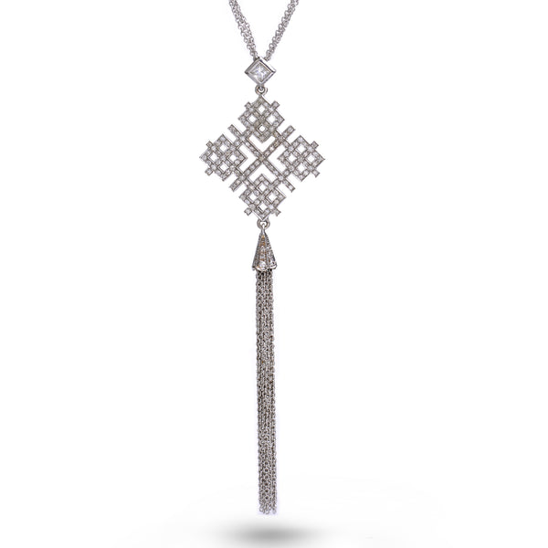 Scarlett | Diamond pave geometric decadent necklace with fringes
