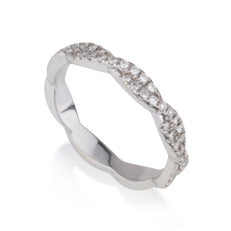 Braided eternity band with diamond pave