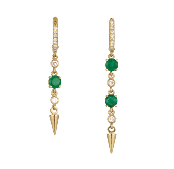 Enchanting Emerald and Diamond Drop Gold Earrings