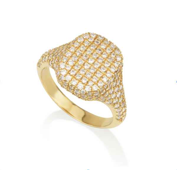 Radiant Diamond Pavé Signet Gold Ring