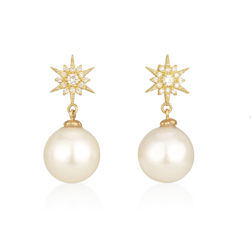 Starlight Gold and Diamond Pearl Drop Earrings