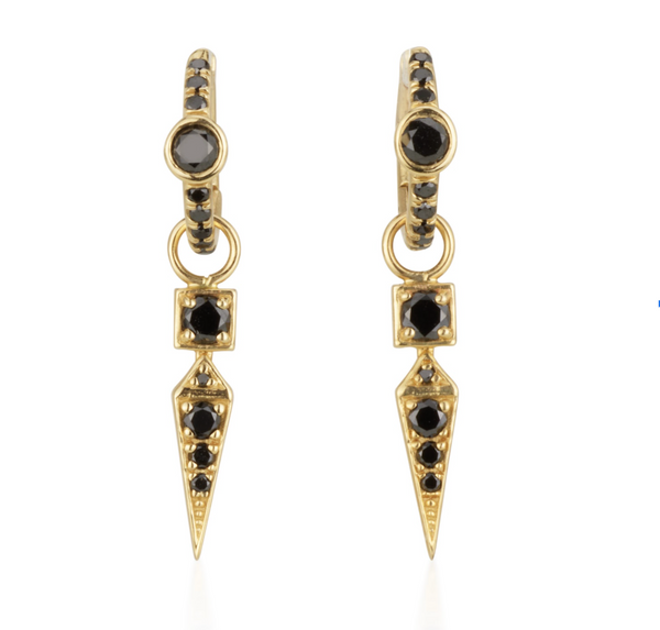 Twilight Spark – Black Diamond Hoop Earrings with Elongated Charm