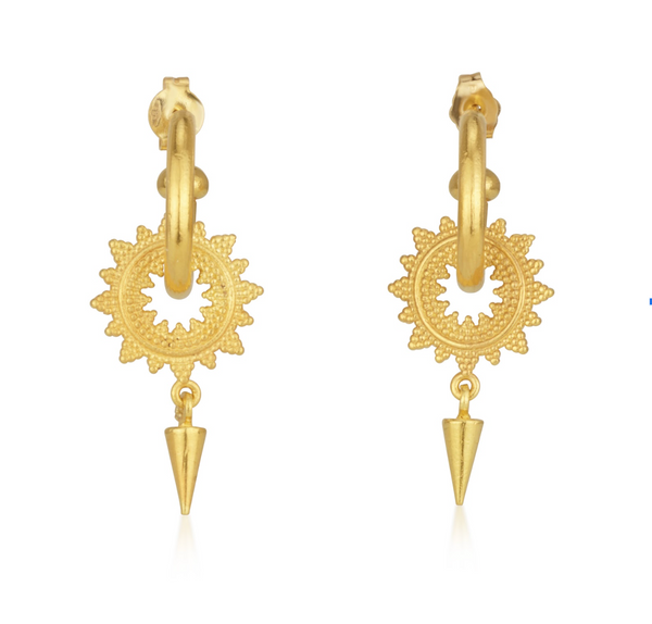 22k Gold Dynasty Drop Hoops with Granulated Double Charms