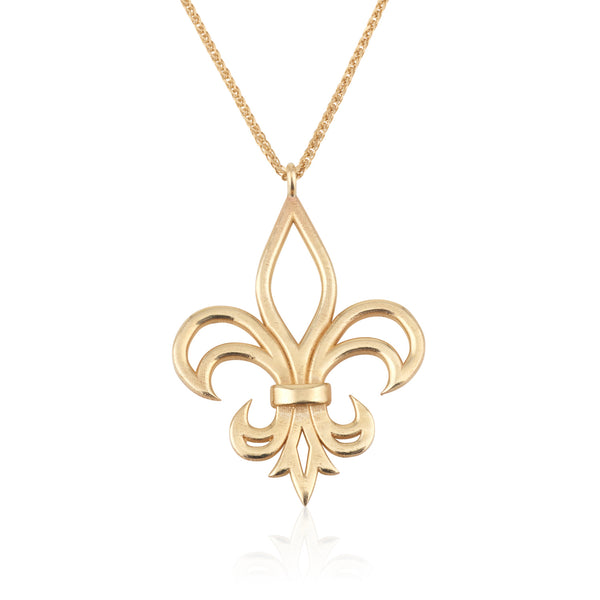 Fleur de Lis hollow, sculptured solid gold pendant