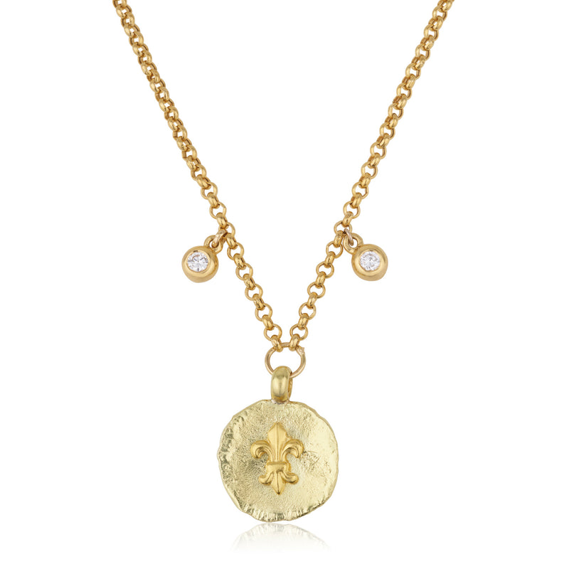 Three pendant necklace with Fleur de Lys and diamonds