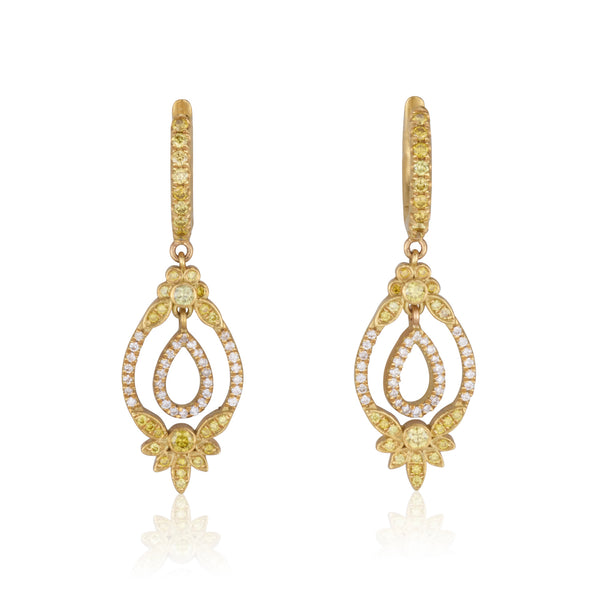 Victorian dazzling white and yellow diamond drop earrings