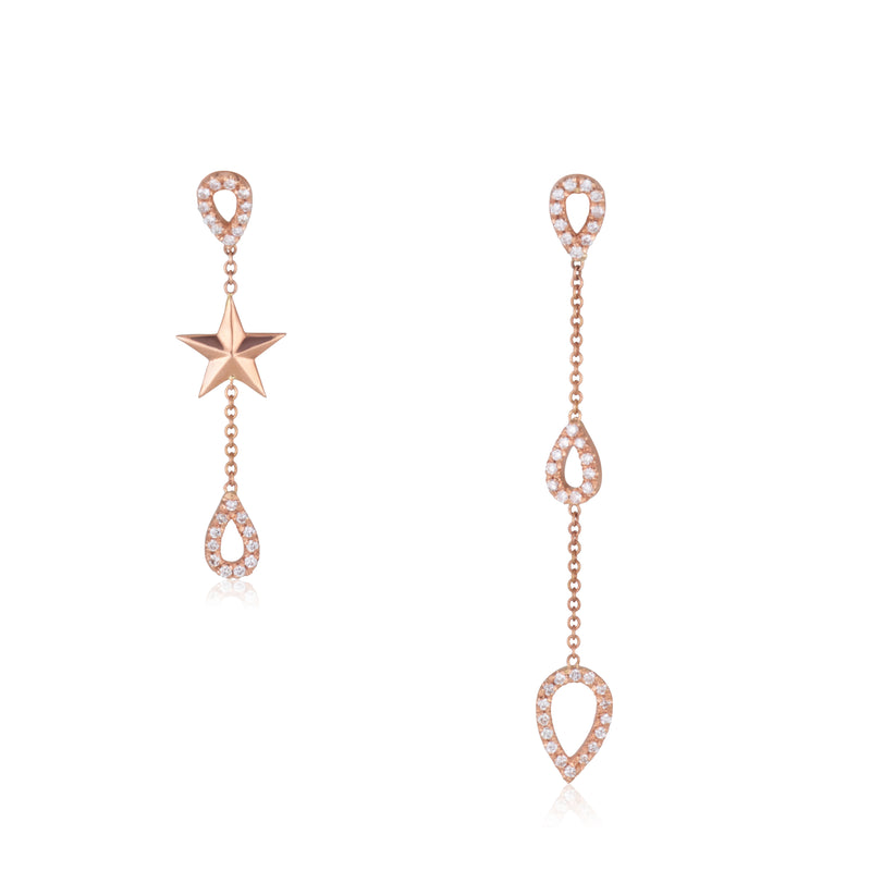 Starlight decadent diamond hoop earrings with gold chain.