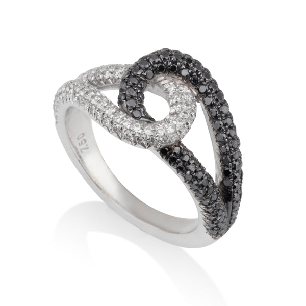 You and Me royal black & white diamond pave infinity ring