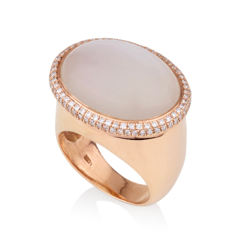 Rose gold oval statement ring with Moonstone and diamond pave