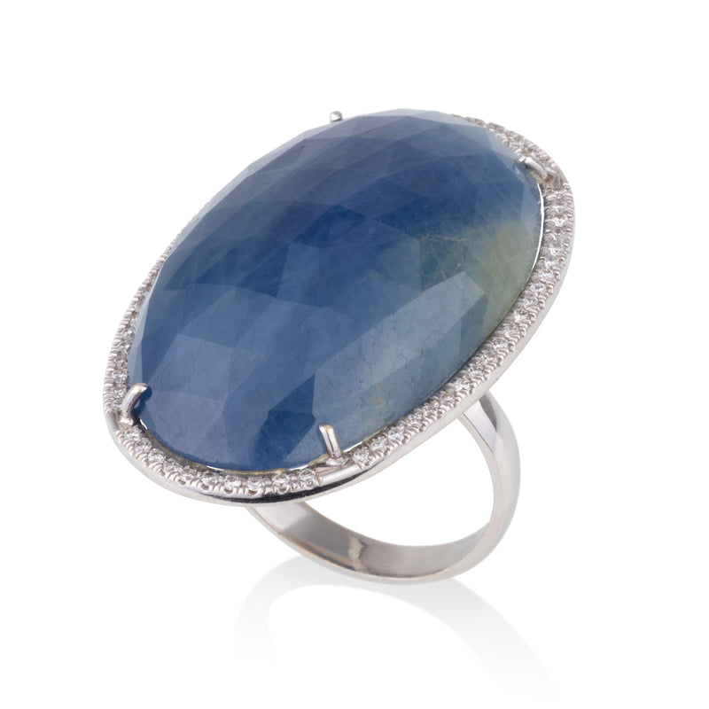 Spectrum | Asymmetric raw blue Sapphire and diamonds statement ring