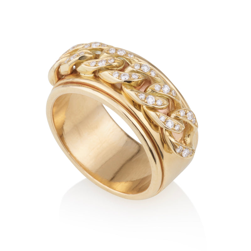 Elegant gourmette yellow gold ring with with diamonds