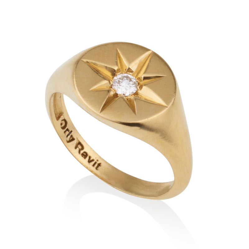 Signature oval shaped star signet ring