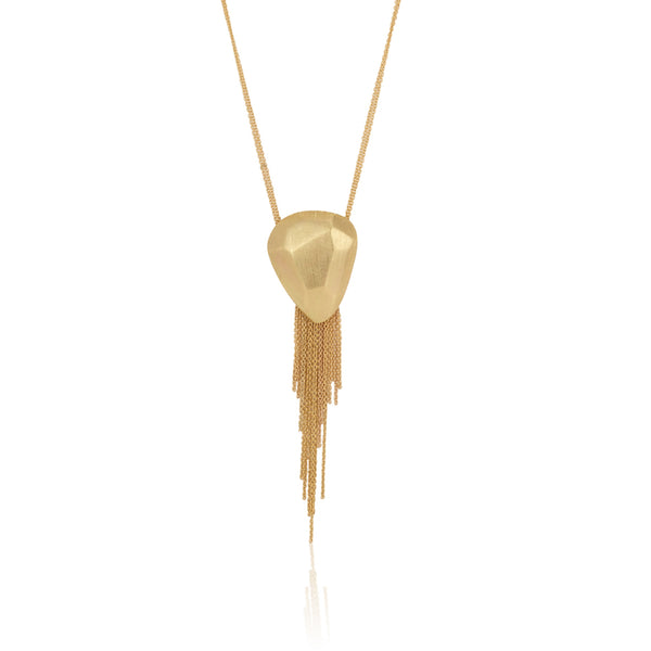 Pebbles inspired yellow gold necklace with fringes