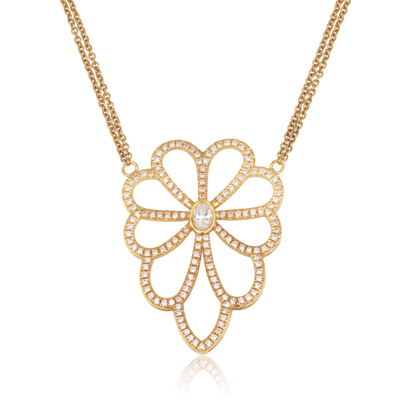 Daisy flower gold and diamonds necklace