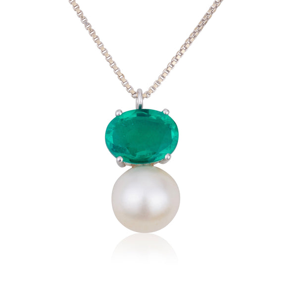 Emerald doublet and a pearl necklace