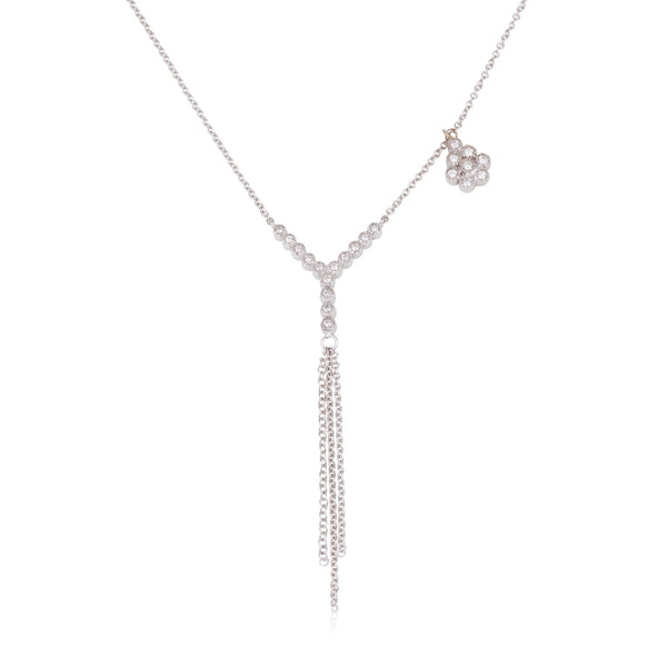 Y necklace with diamonds ,fringes and a diamond  flower