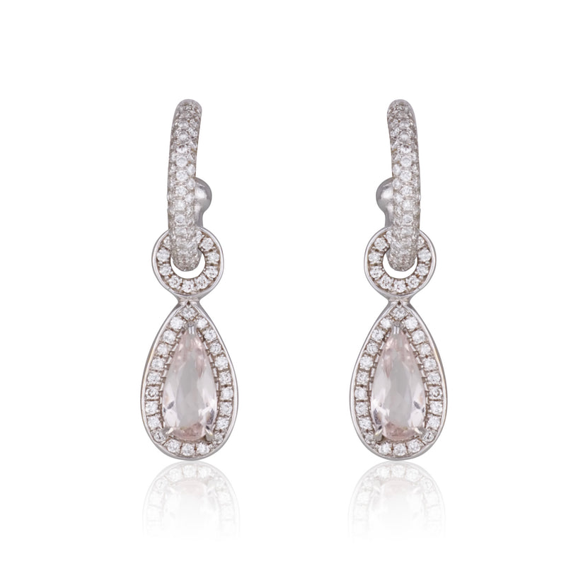 Royal majestic hanging earring with diamonds and Morganite teardrop shaped drops