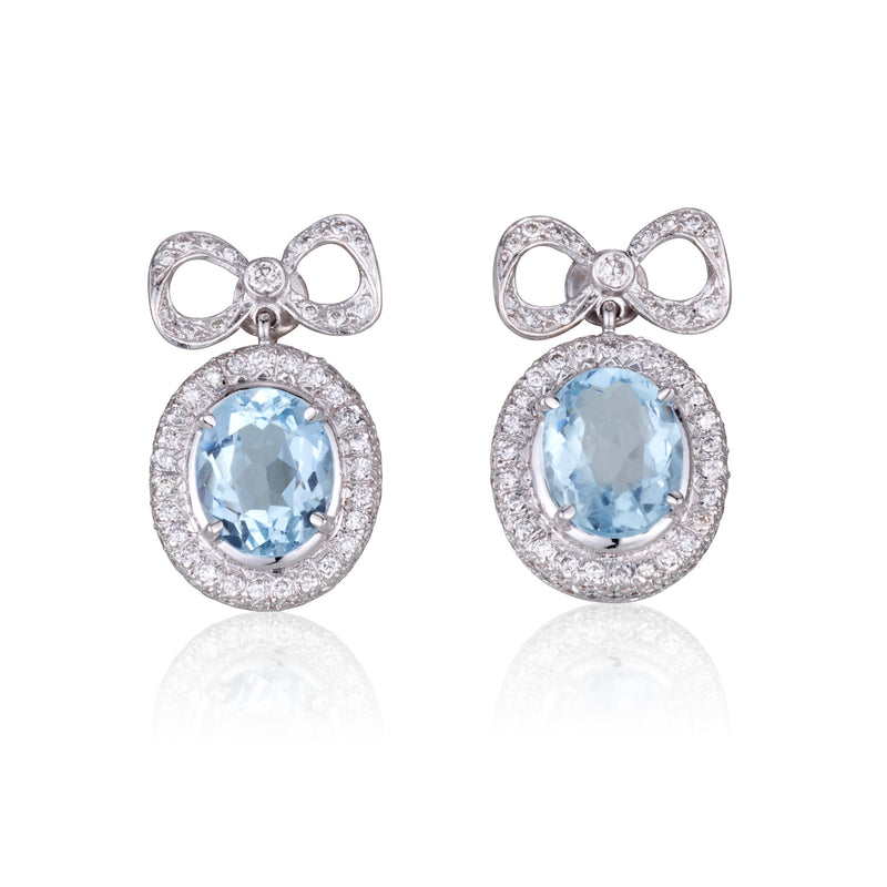 Victorian ribbon earrings with diamonds and Aquamarine