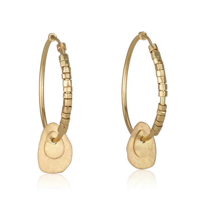 Hoop earrings  with dangling gold plates
