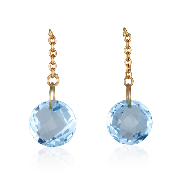 String earrings with round blue Topaz briolettes