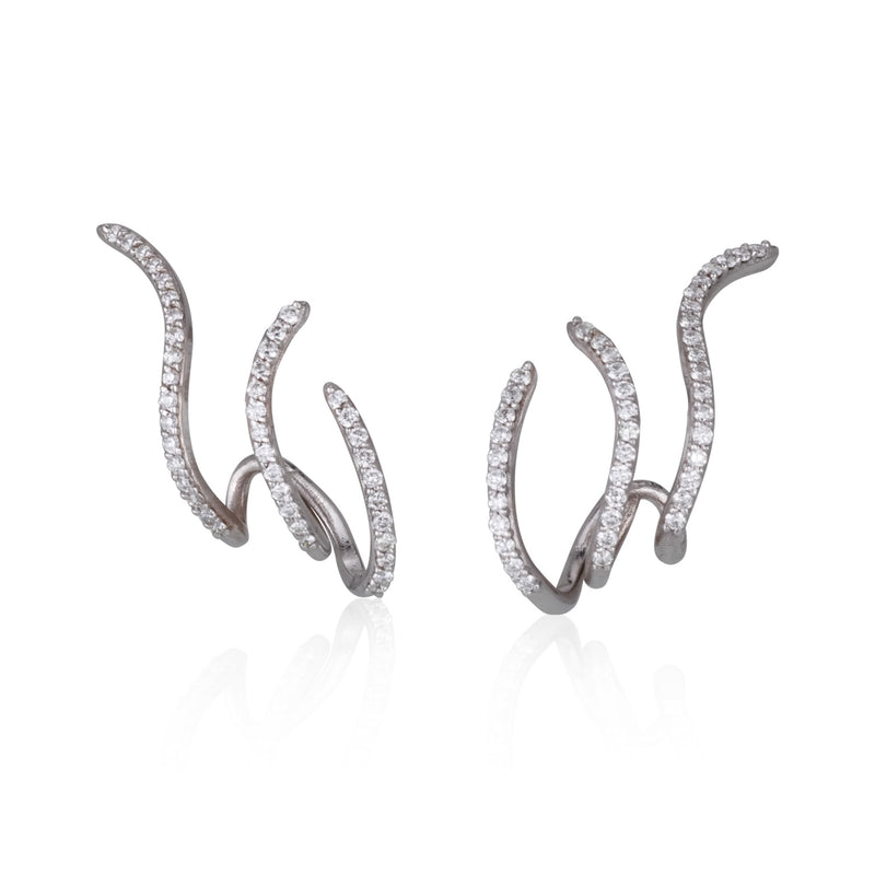 Triple ear climb curved earrings with diamonds