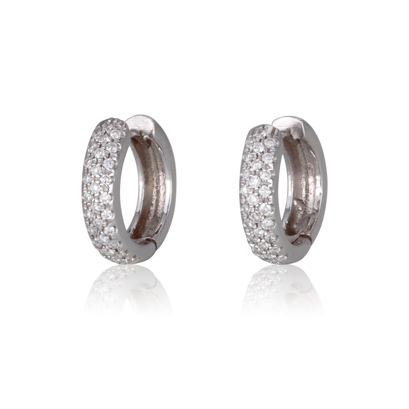 Gentle hoop earrings with three rows diamond pave
