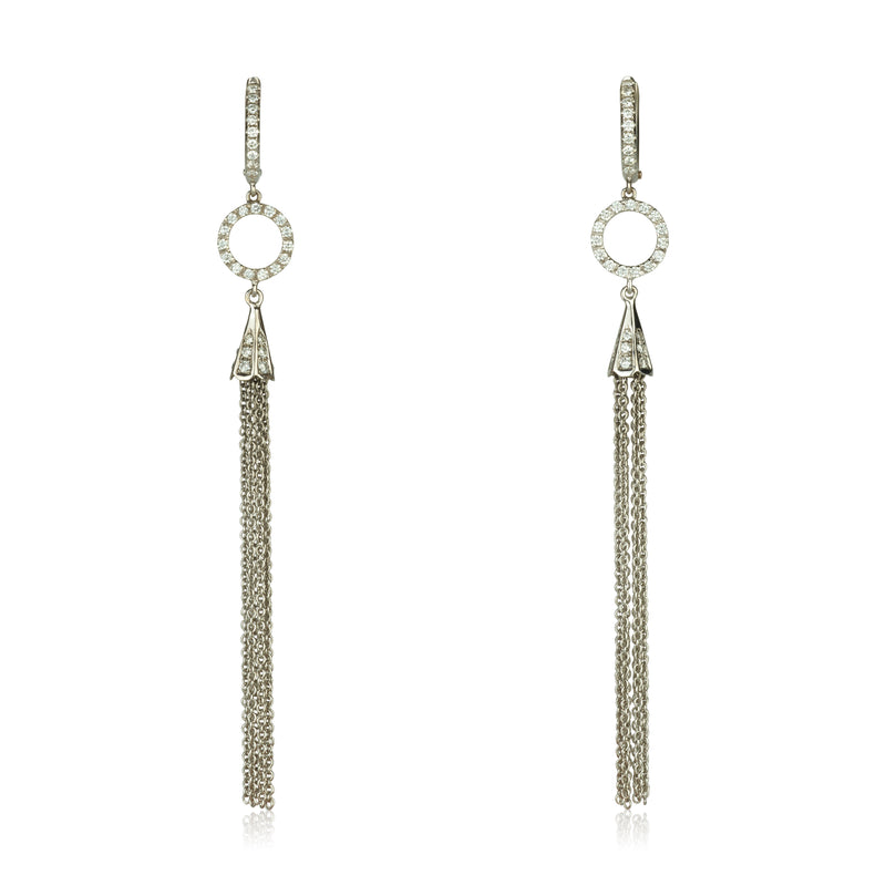 Romantic dangling diamond earrings with fringes