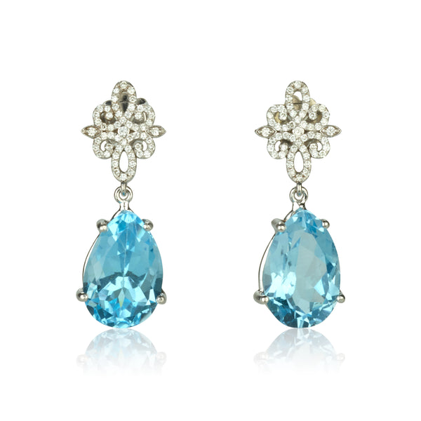 Elza | Decorative stud earrings with Blue Topaz drops