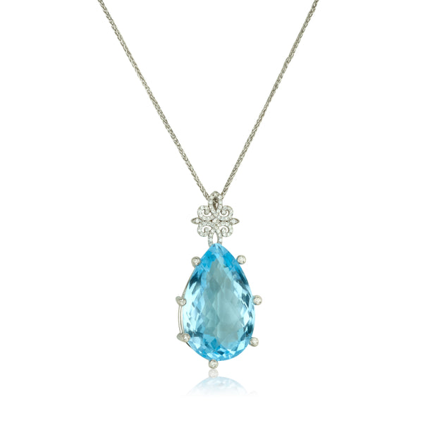 Elza | Decorative diamond pave necklace with Blue Topaz pear shape