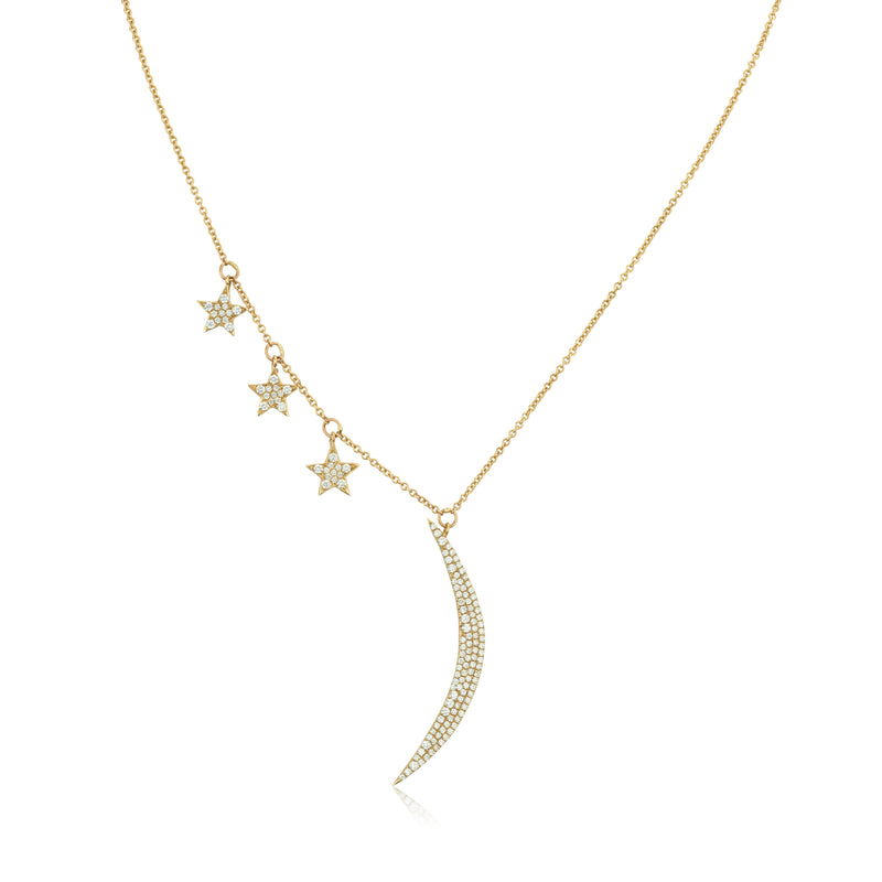 Moon and Stars diamond pave necklace