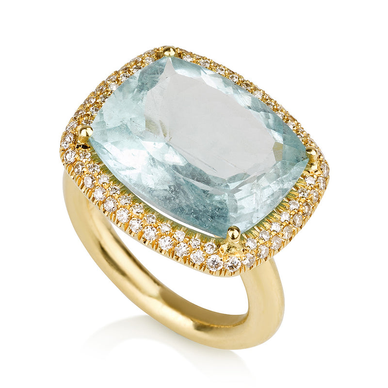 Spectrum | Rectangle prestigious solitaire Aquamarine ring with diamonds