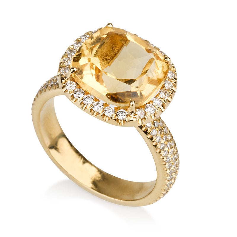 Spectrum | Cushion cut Citrine solitaire ring with diamonds
