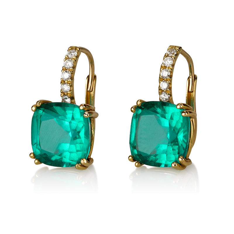 Royal Studded  diamond earrings with cushion cut green quartz