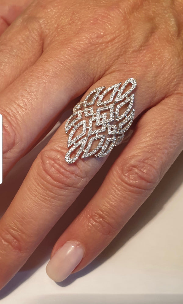 Deco glam elongated diamond pave ring