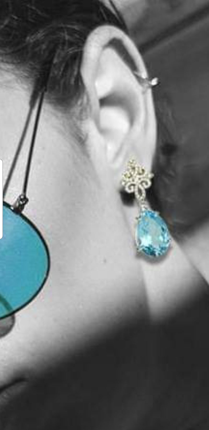 Elza | Decorative stud earrings with Blue Topaz drops