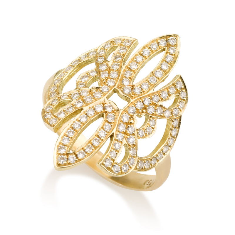 Gold embroidery dream ring with diamond pave