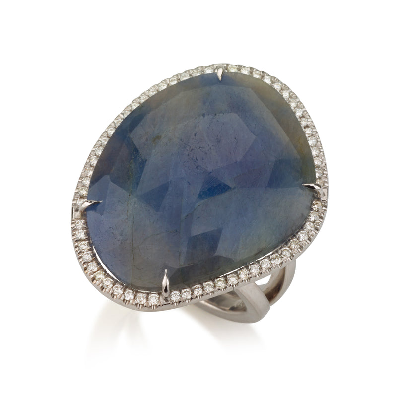 Spectrum | Asymmetric raw blue Sapphire and diamonds statement ring