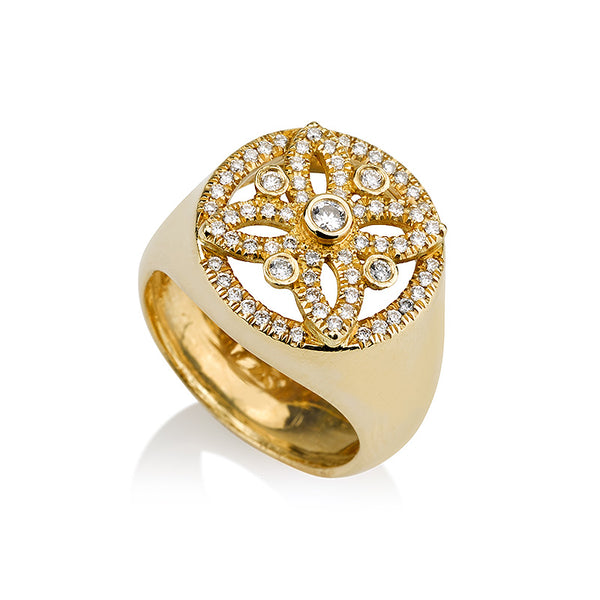 Iris signet ring with diamonds