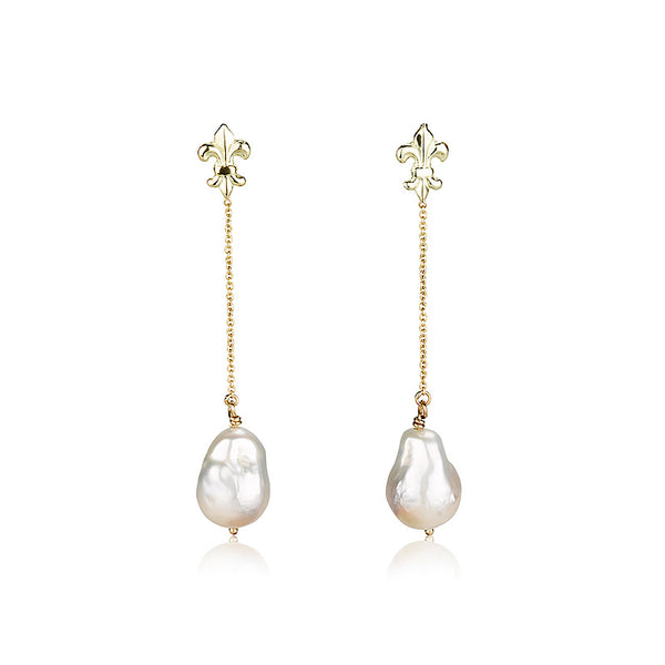 Pearls | Fleur De Lis earrings with a pearl drop.