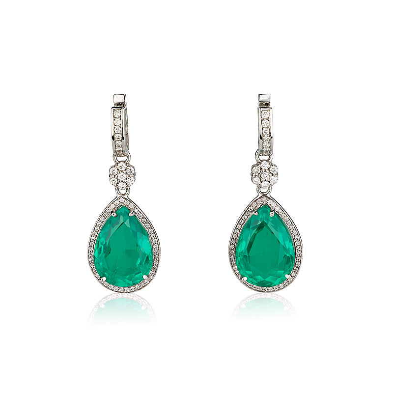 Green Quartz and diamonds dangling earrings