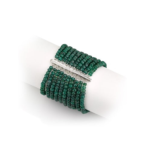 Diamond bar bracelet with Emerald beads