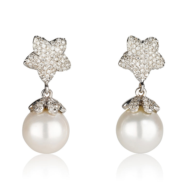 Ocean | Starfish diamond pave dangling pearl earrings