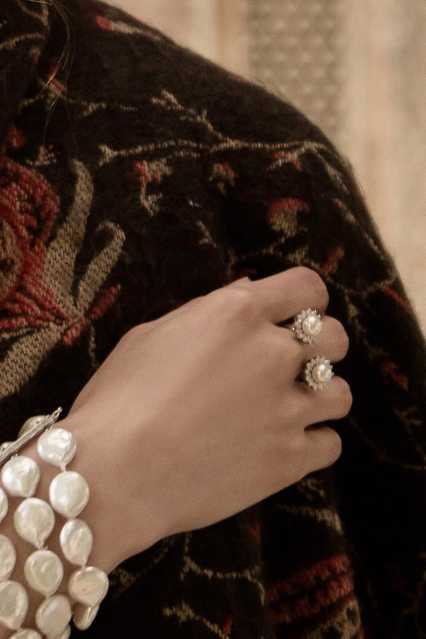 Pearls | Pearls and diamonds Diana style open ring